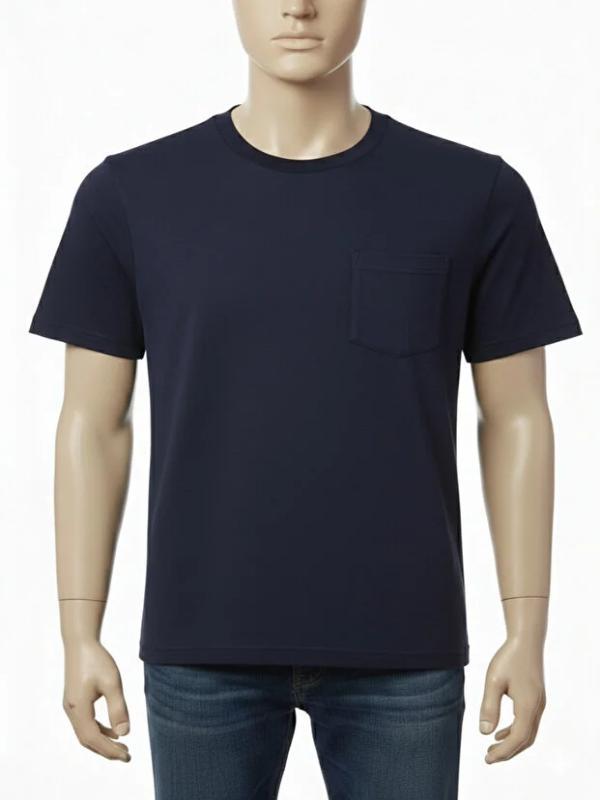 Yazlık Bisiklet Yaka Penye Tshirt %100 Pamuklu Sol Göğüs Cepli